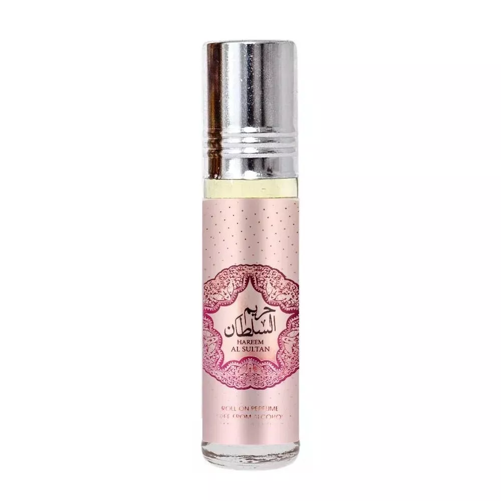 Hareem Al Sultan Roll-On Perfume Oil 10ML by Ard Al Zaafaran, showcasing the delicate pink bottle with classic detailing.