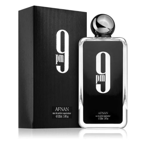 Afnan 9PM Eau de Parfum 100ml men’s sweet vanilla amber fragrance bottle with black box packaging