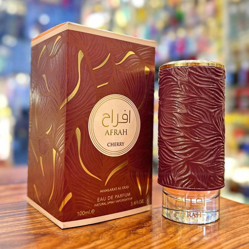 Afrah Cherry Eau De Parfum 100ml bottle with designer box by Mamlakat Al Oud