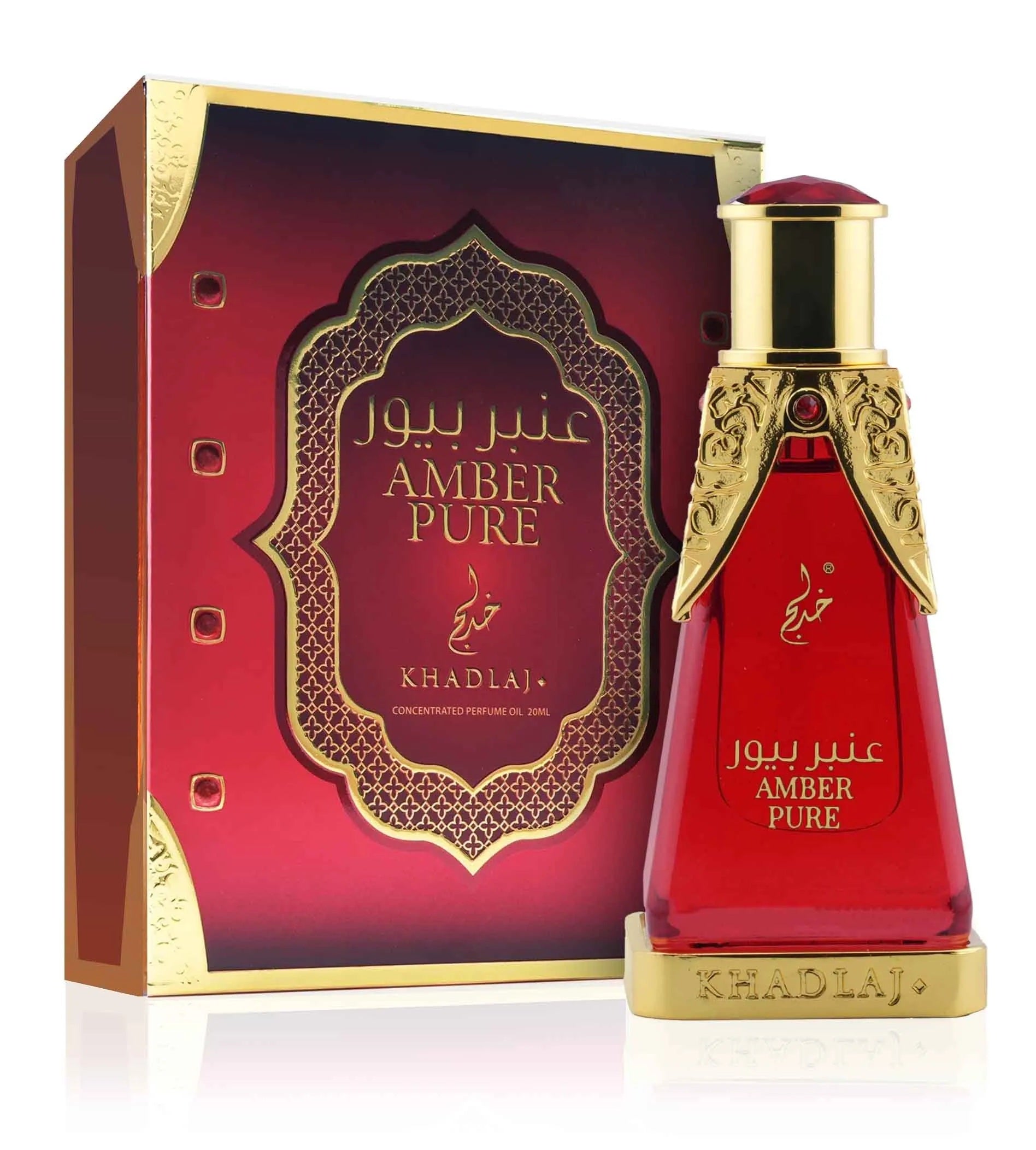 Amber Pure Concentrated Perfume Oil 20ML by Khadlaj – Luxury red and gold bottle with gift box