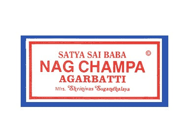 Satya Sai Baba Nag Champa Agarbatti logo featuring bold red and blue text on a white background, representing the iconic incense brand.